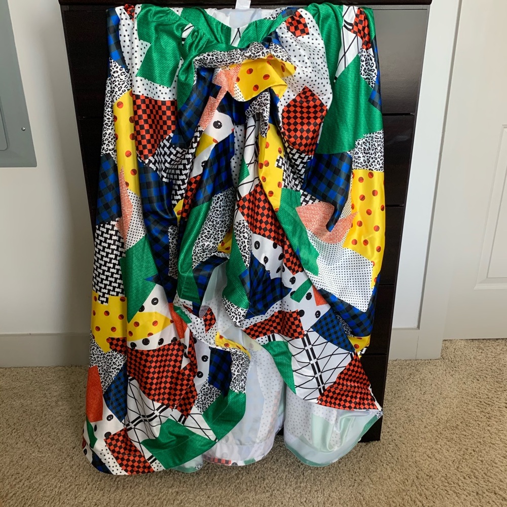 Boutique quilt-pattern textile frilly hemmed skirt
